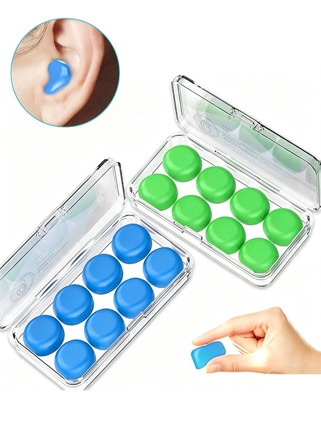 T NEWFUN 16 PCS Ear Plugs for Sleeping Swimming, Waterproof Noise Cancelling Earplugs, Reusable Silicone Moldable Noise Cancelling Earplugs for Shooting Range, Swimmers, Snoring, Concerts, Airplanes, Travel, Work, Studying - Blue/Green - Image 1