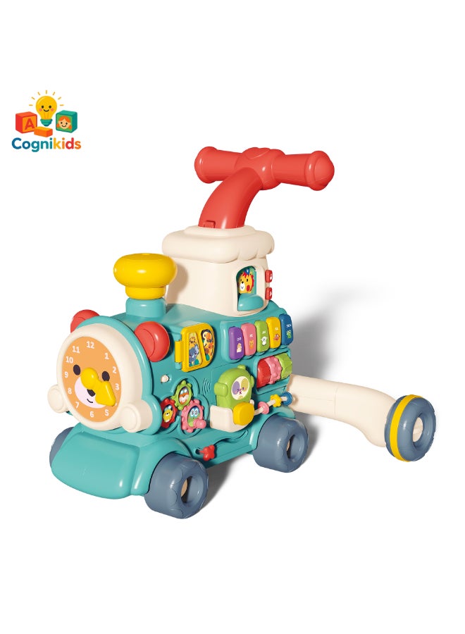 COGNIKIDS عربة مشي للأطفال 3 في 1 مع بخار وموسيقى | اجلس والعب، عربة دفع، مفاتيح بيانو | لعبة تعليمية متعددة الوظائف للأطفال مع بخار وأصوات وأضواء واقعية للأطفال الصغار - Image 2