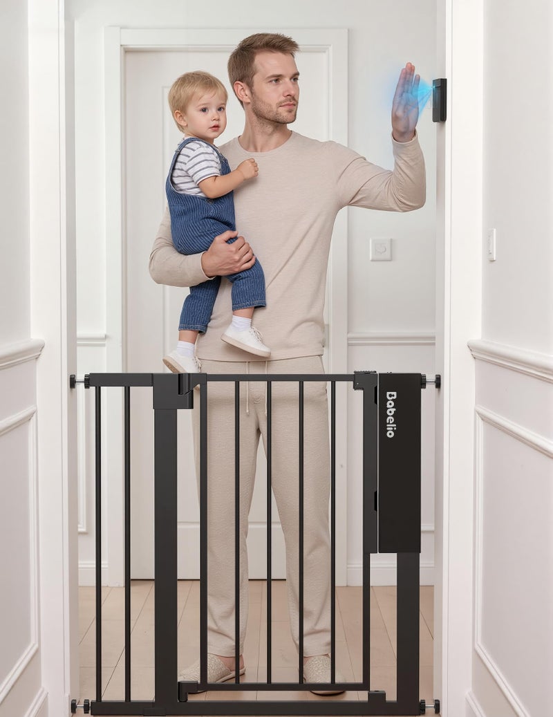 Babelio Smart Baby Gate with Auto-Unlock/Close, Pressure Mounted No Drill for Doorways/Top of Stairs. Pet/Dog Door Wide Walk Thru w/Infrared Sensor & Instant Safety Alert (Black, 26.3-37.8" W, 30" H) - Image 1