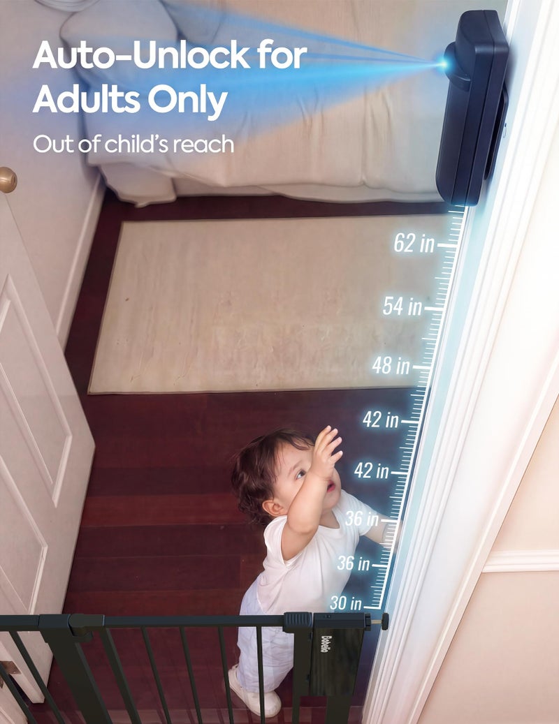 Babelio Smart Baby Gate with Auto-Unlock/Close, Pressure Mounted No Drill for Doorways/Top of Stairs. Pet/Dog Door Wide Walk Thru w/Infrared Sensor & Instant Safety Alert (Black, 26.3-37.8" W, 30" H) - Image 3