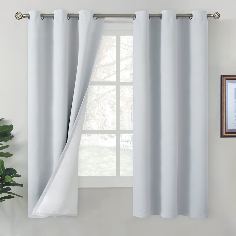 BGment Greyish White Blackout Curtains for Bedroom 63 Inch Length  Thermal Insulated Bedroom Curtains Soundproof Room Darkening Window Curtain Drapes Each Grommet Curtains 42 Inch Wide
