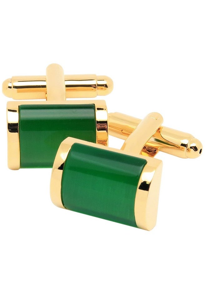 Jonwo Green Cat Eye Stone Cufflinks For Men Rectangle Opal Gemstone Men'S Cuff Link Set For Wedding Shirt Party Business Birthday Anniversary Dress  - Image 1
