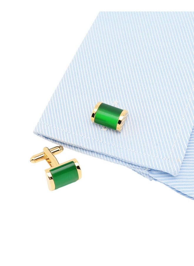 Jonwo Green Cat Eye Stone Cufflinks For Men Rectangle Opal Gemstone Men'S Cuff Link Set For Wedding Shirt Party Business Birthday Anniversary Dress  - Image 2
