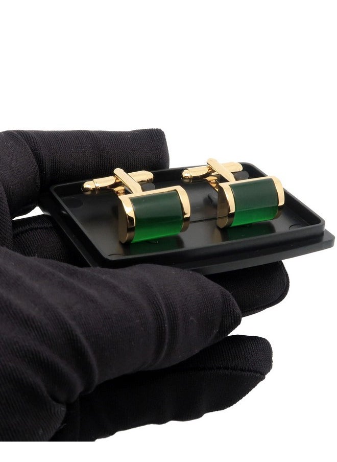 Jonwo Green Cat Eye Stone Cufflinks For Men Rectangle Opal Gemstone Men'S Cuff Link Set For Wedding Shirt Party Business Birthday Anniversary Dress  - Image 3
