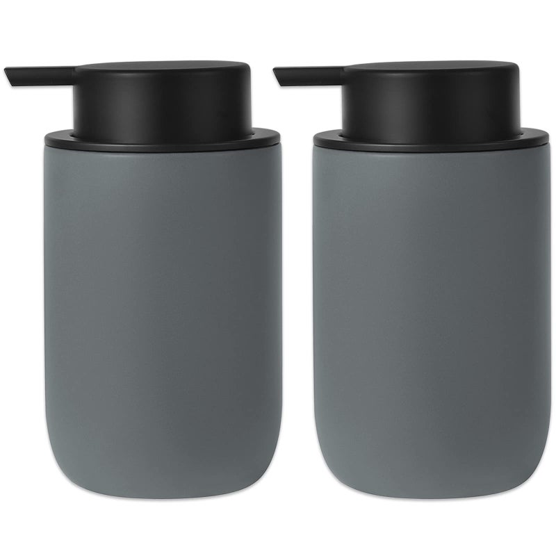JiatuA Hand Soap Dispenser for Bathroom Decro Ceramic Liquid Pump Bottles Refillable Dish Dispenser for Kitchen Farmhouse Colleage Dorm Matte Grey 2 Pack 