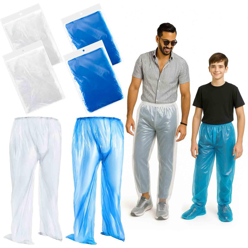 Geyoga 8 Pcs Disposable Rain Pants with Shoe Boot Waterproof Long Pant Boot Covers for Adults Teens Outdoor Cycling Fishing(L,White,Blue) - Image 1