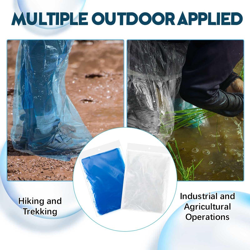 Geyoga 8 Pcs Disposable Rain Pants with Shoe Boot Waterproof Long Pant Boot Covers for Adults Teens Outdoor Cycling Fishing(L,White,Blue) - Image 5
