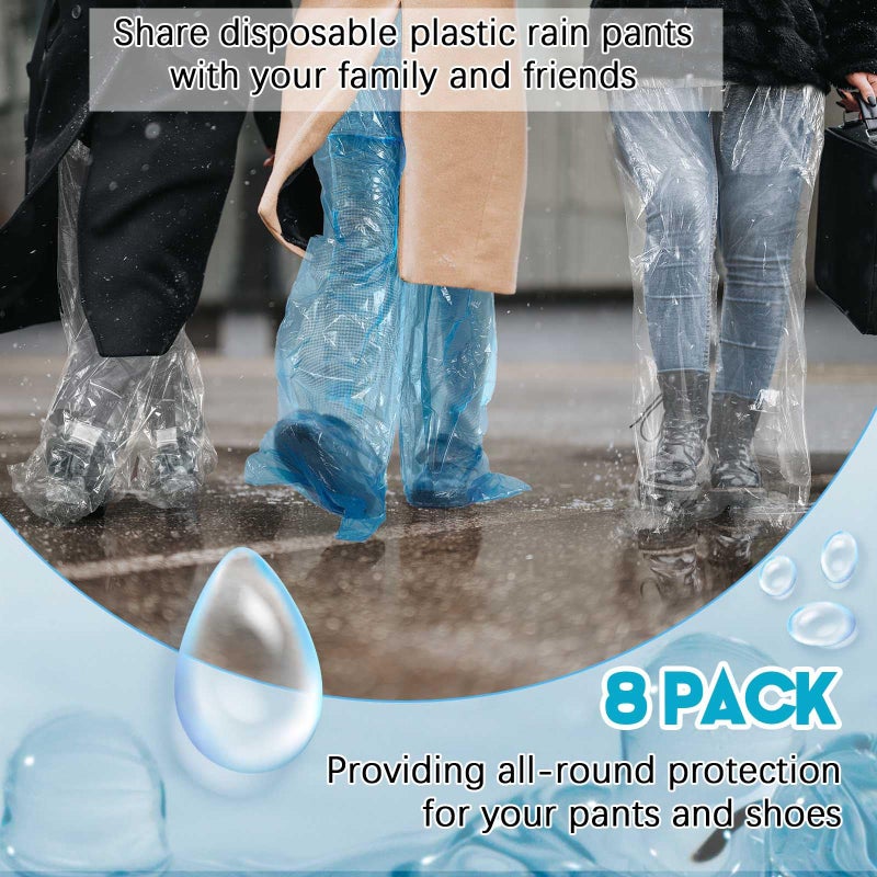 Geyoga 8 Pcs Disposable Rain Pants with Shoe Boot Waterproof Long Pant Boot Covers for Adults Teens Outdoor Cycling Fishing(L,White,Blue) - Image 4