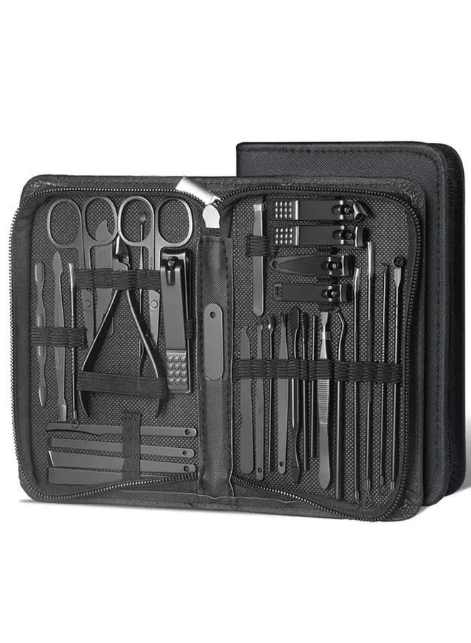 26 Piece Luxury Travel Nail Set Black Premium Stainless Steel Nail Clippers With File - Image 2