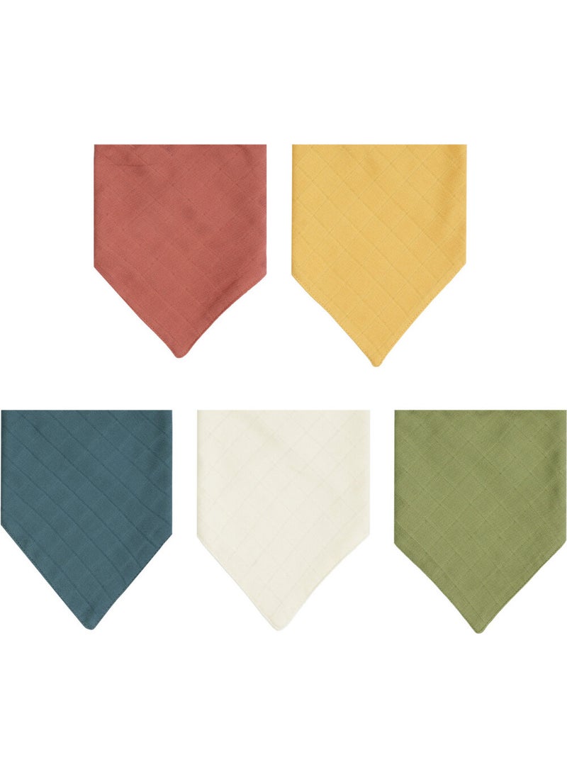 3Baby Cotton Double Layer Muslin Baby Scarf & Drool Bib with Two Snaps 5 Pieces  - Image 1