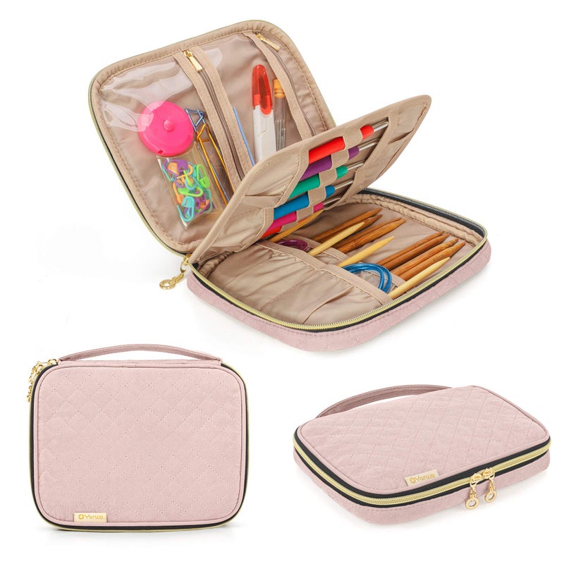Yarwo Crochet Hook Case, Travel Organizer Holder for Crochet Hooks, Circular Knitting Needles, Knitting Needles (up to 8") and Other Supplies, Dusty Rose (Bag Only, Patented Design) - Image 1