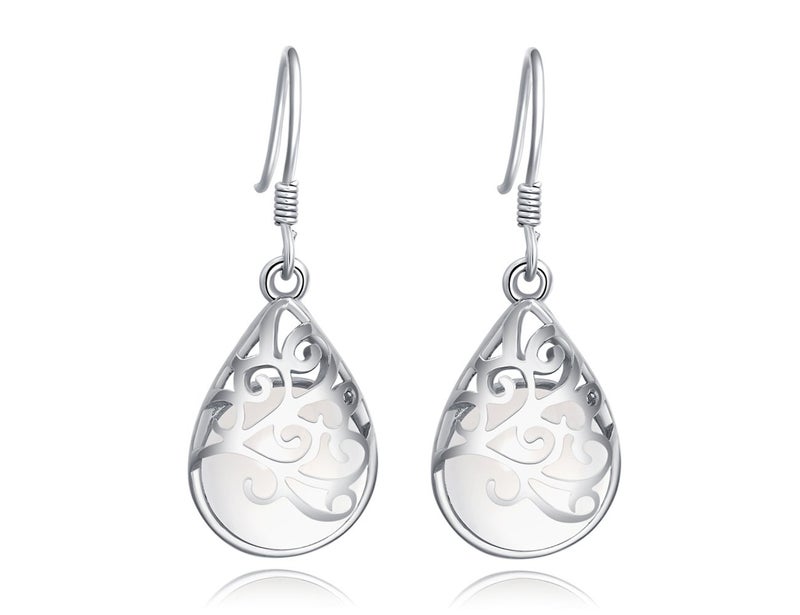 KEETEEN Wishing Tree 925 Sterling Silver Teardrop Filigree Dangle Earrings for Women (Classical hook) - Image 1