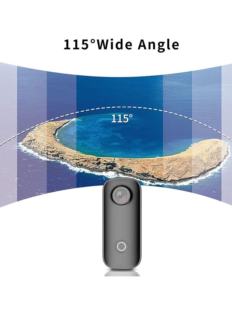 C100 Small Thumb Action Camera, 1080P 30FPS Waterproof Sports Video Camera, WiFi Wireless 15MP Imaging with Wearable Accessories for Travel, Sports, Vlog, Weighs 1 oz,(Black) - Image 4