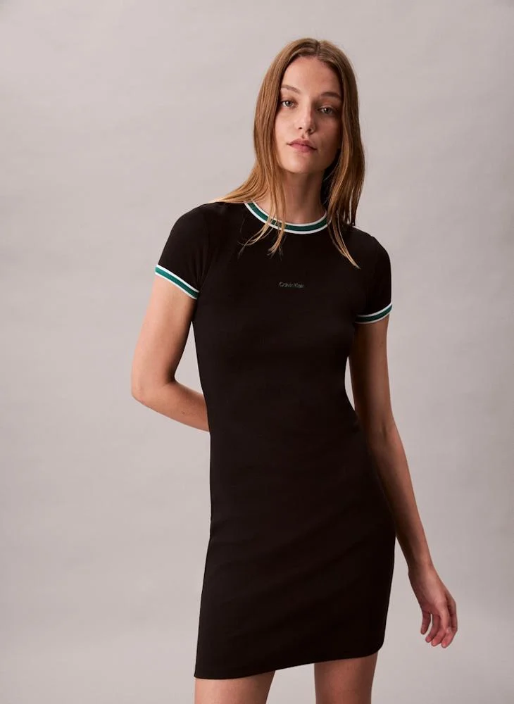 Calvin Klein Jeans Color block Ribbed Crew Neck Mini Dress