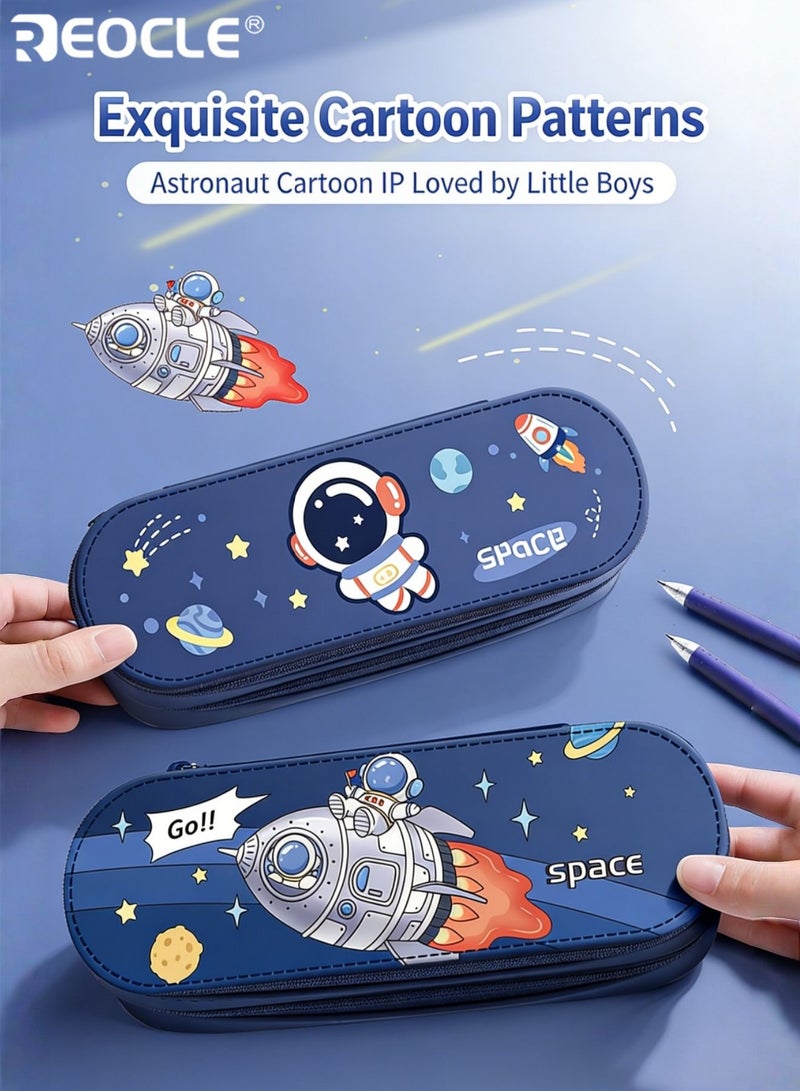 REOCLE Kid's Themed Double-Layer Pencil Case with Decorative Embellishments & Internal Organizer Playful Spacious Storage for Daily Stationery & Small Items - Image 2