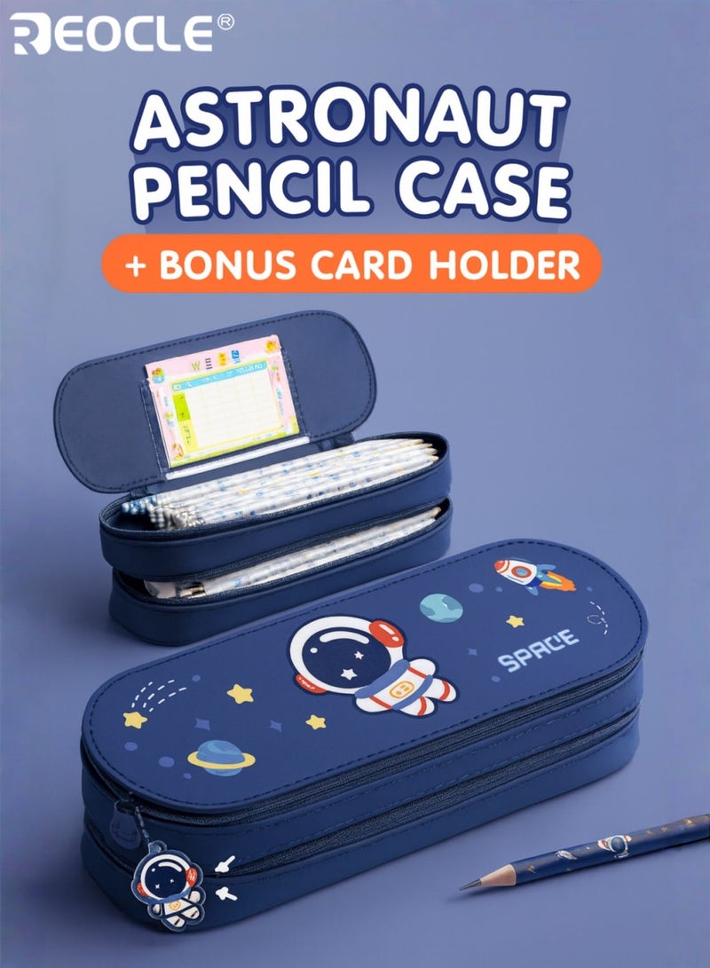 REOCLE Kid's Themed Double-Layer Pencil Case with Decorative Embellishments & Internal Organizer Playful Spacious Storage for Daily Stationery & Small Items - Image 1