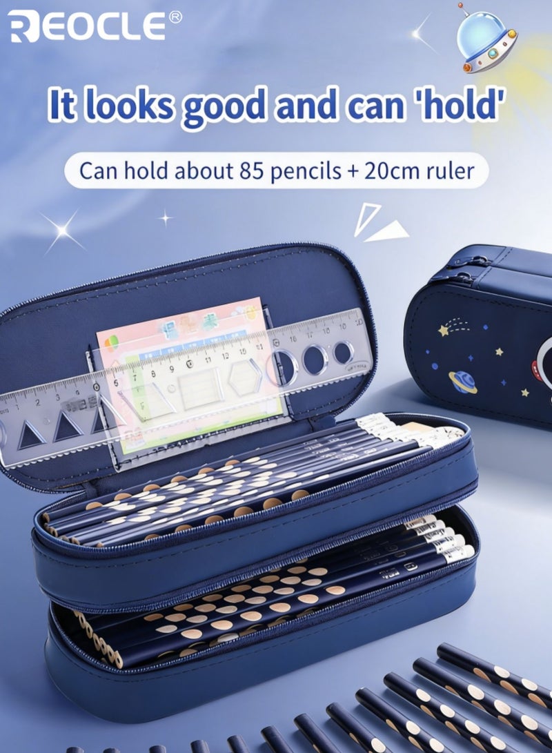 REOCLE Kid's Themed Double-Layer Pencil Case with Decorative Embellishments & Internal Organizer Playful Spacious Storage for Daily Stationery & Small Items - Image 3