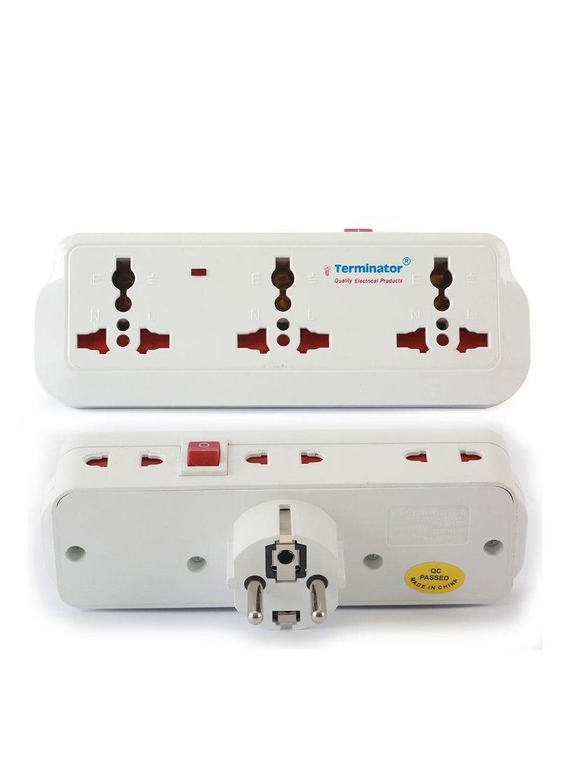 Terminator - Terminator Multi Adaptor Universal 2 Pin Schuko Plug 16A With Switch 3 Way 3 Pin Spocket + 3 Way 2 Pin Socket - TMA 510 - Image 1