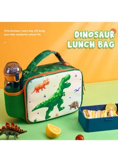 WAWSAM Dinosaur Lunch Boxes for Boys - Insulated Kids Lunch Box for Boys Toddler Lunch Bag for Preschool School Kindergarten Elementary Primary Picnic Thermal Lunch Bag with Handle and Bottle Pocket  - Image 2