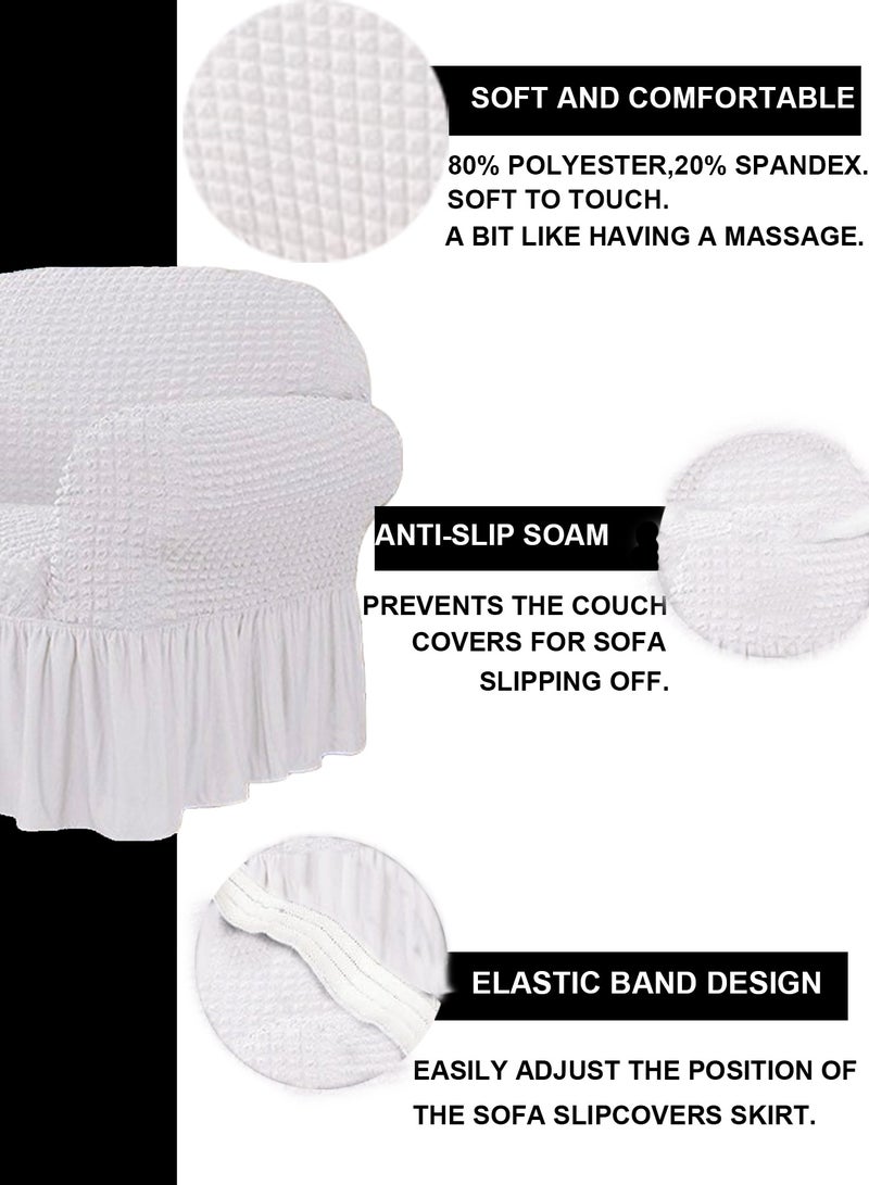 Arabest Sofa Cover Set, 4 piece 7 seater（3+2+1+1） Multifunctional Sofa Slipcover, Couch Cover  Furniture Protector Cover, Washable High Elastic Durable  with Skirt, for Living Room for Bed Room (white)  - Image 3