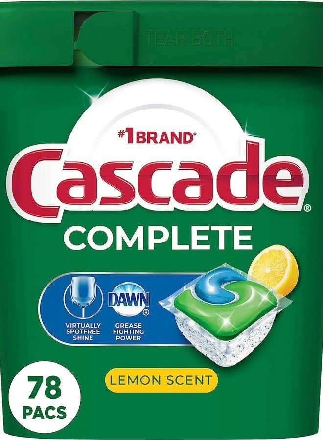 Cascade Complete Dishwasher Pods, Dishwasher Detergent, Lemon Scent ActionPacs, Cleaning Supplies, 78 Count - Image 1