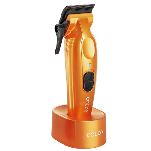 Cocco Hyper Veloce Pro Clipper, Digital Gap Ambassador Graphene Taper Blade Professional Hair Clippers, High-Torque BLDC Motor, All-Metal, Cordless, Charging Station Included, Orange - Image 1