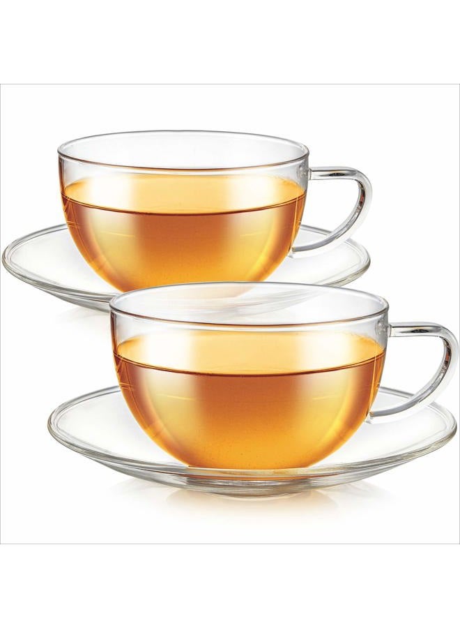 Teabloom Kyoto Teacup and Saucer Set 2-Pack – Large Size – 12 OZ/ 350 ML Capacity – Crystal Clear Design –– Healthful Premium Borosilicate Glass – Heat Resistant, Microwave Safe – Glass Mug Set - Image 3