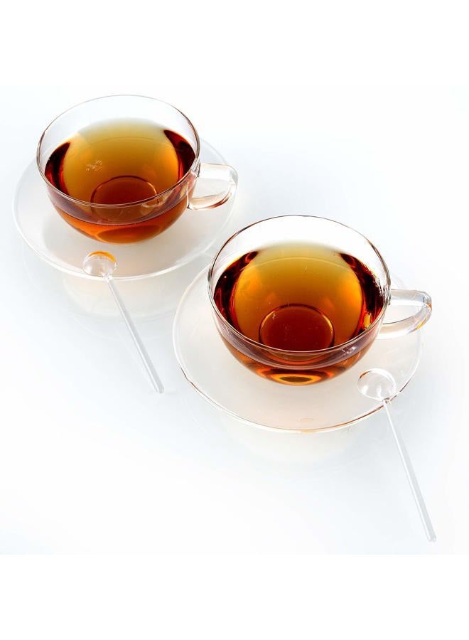 Teabloom Kyoto Teacup and Saucer Set 2-Pack – Large Size – 12 OZ/ 350 ML Capacity – Crystal Clear Design –– Healthful Premium Borosilicate Glass – Heat Resistant, Microwave Safe – Glass Mug Set - Image 4