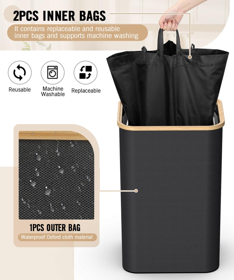 Magicheap Recycling Bins for Kitchen, 26 Gallon (100L) Recycle Bin with Bamboo lid, Indoor Oxford Fabric Recycling Trash Can with 2pcs Removeable and Reusable Inner Bags for Bottle Can Glass Plastice, Black - Image 5
