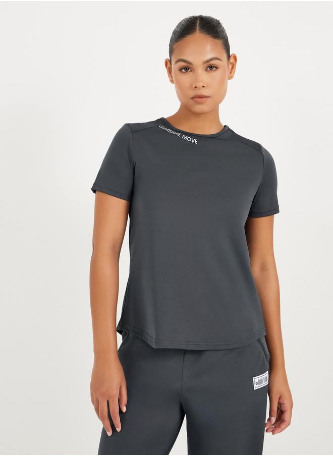 Styli - Gymspire Edition - Label Text Print Mesh Insert Short Sleeve Top - Image 1