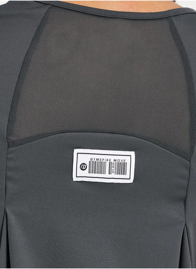 ستايلي Gymspire Edition - Label Text Print Mesh Insert Short Sleeve Top