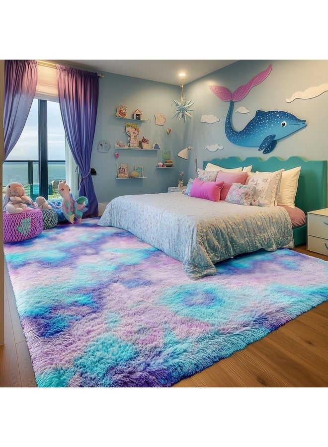 PAGISOFE Soft Purple Rainbow Rugs for Living Room, Fluffy 5x7 Area Rug, PlushCute Kawaii Rug for Bedroom Kids Room Baby Nursery, Girls Room Decor Mermaid Rugs Fuzzy Fur Pastel Carpet, Cozy Cloud Rug - Image 4