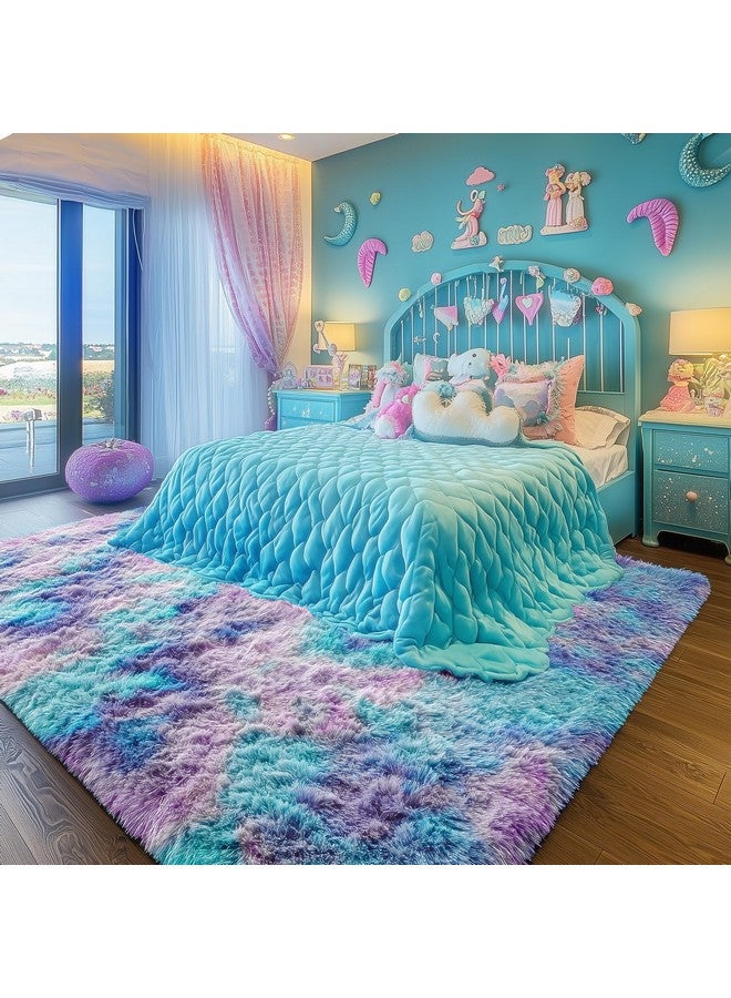 PAGISOFE Soft Purple Rainbow Rugs for Living Room, Fluffy 5x7 Area Rug, PlushCute Kawaii Rug for Bedroom Kids Room Baby Nursery, Girls Room Decor Mermaid Rugs Fuzzy Fur Pastel Carpet, Cozy Cloud Rug - Image 2