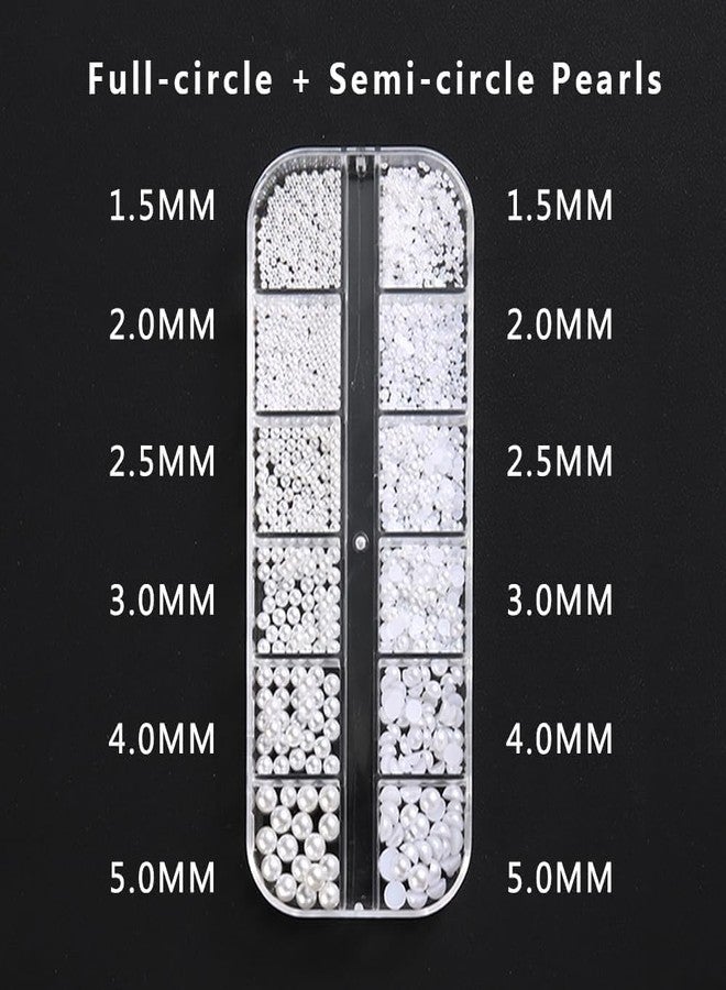 FBLXE Multi Sizes Round and Half Round Pearls 3D Nail Charms, White Flatback Pearls Nail Jewelry for Women Girls Manicure Nails Supplies DIY Crafts Decorations - Image 5