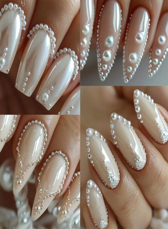FBLXE Multi Sizes Round and Half Round Pearls 3D Nail Charms, White Flatback Pearls Nail Jewelry for Women Girls Manicure Nails Supplies DIY Crafts Decorations - Image 4