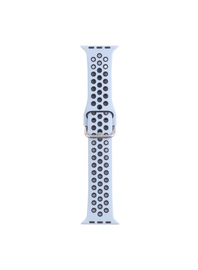 Replacement Strap Metal Buckle Silicone Watch Band For Apple Watch Series 9&8&7 41mm / SE 3&SE 2&6&SE&5&4 40mm / 3&2&1 38mm Sky Blue+Black