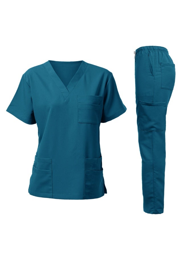 Loquat Womens Men Medical Scrubs Set Medical Uniform Set Azure Blue - Image 1