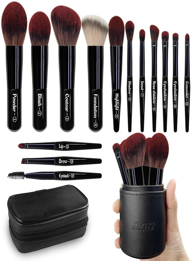Jilier Travel Makeup Brush Set, 14 pcs Mini Makeup Brushes for Foundation, Powder, Eyeshadow, Highlight, Contour, Blush & Concealer, Small Makeup Brush Set Purse Size with Case (Black) - Image 1
