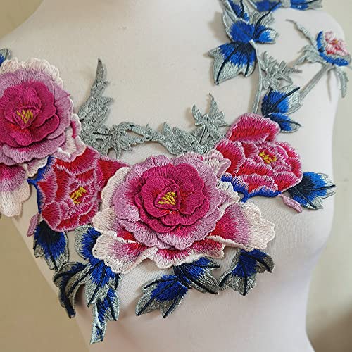 FJTANG 2pcs Beautiful Flowers Embroidered Sewing Applique Patches (Bright Pink C) - Image 3