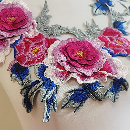 FJTANG 2pcs Beautiful Flowers Embroidered Sewing Applique Patches (Bright Pink C) - Image 2