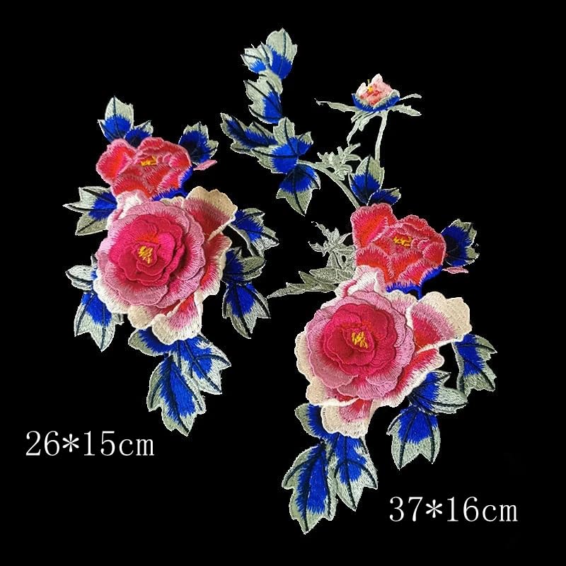 FJTANG 2pcs Beautiful Flowers Embroidered Sewing Applique Patches (Bright Pink C) - Image 4