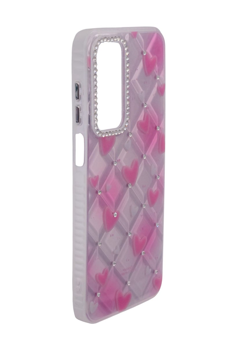 CFS TPU Heart Printed Back Cover Case with Rhinestone Camera Border For Samsung Galaxy A16 - Pink Transparent - Image 2