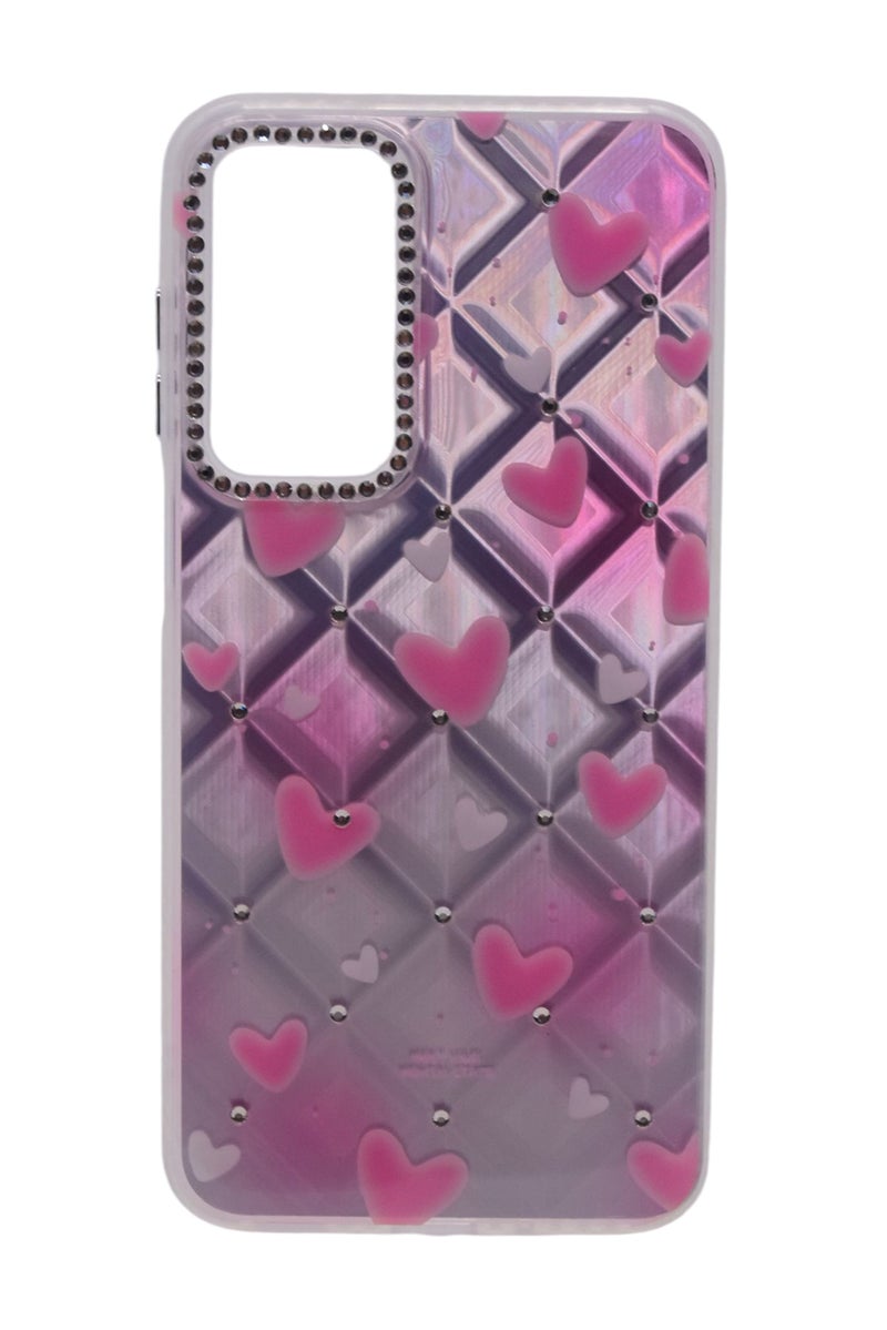 CFS TPU Heart Printed Back Cover Case with Rhinestone Camera Border For Samsung Galaxy A16 - Pink Transparent - Image 1