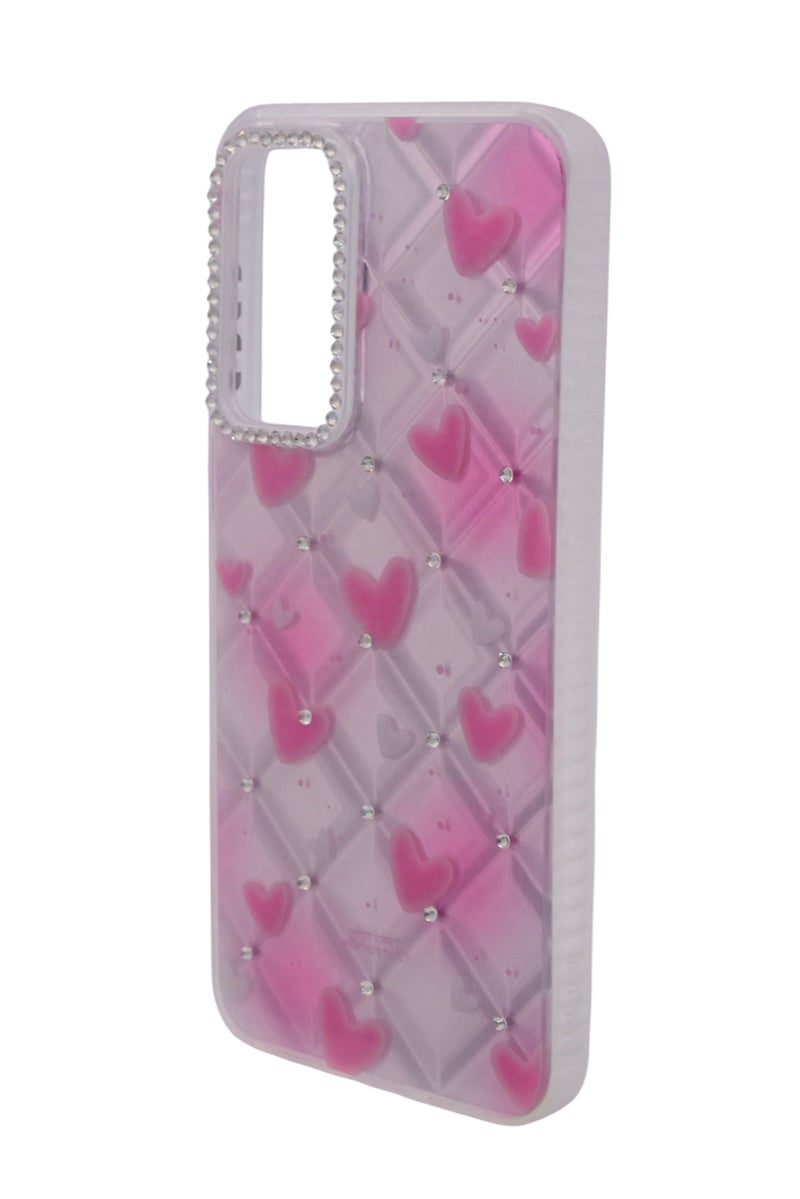 CFS TPU Heart Printed Back Cover Case with Rhinestone Camera Border For Samsung Galaxy A16 - Pink Transparent - Image 3