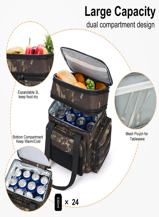 Gafetrey Tactical Lunch Box for Men, Insulated Bag Adult, Thermal Lunchbox Leakproof Waterproof Cooler Bag, Dual Compartment tote, Large Pail Work Office Camping Travel(Black Camo) - Image 2