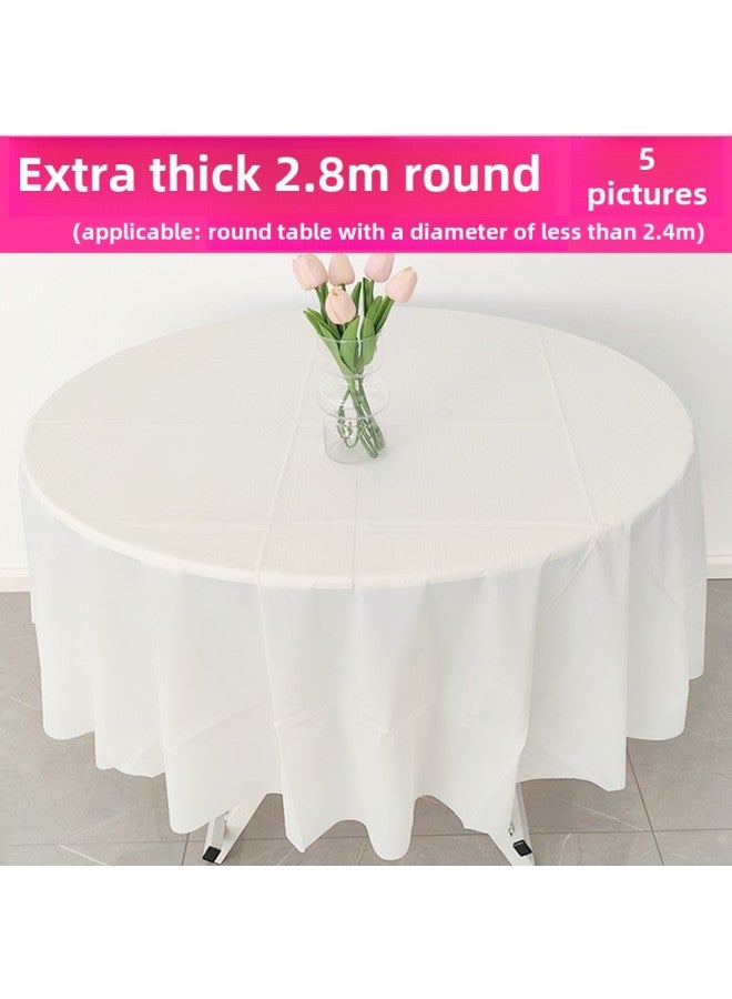 Disposable Tablecloth Round Table Printing Waterproof Plastic Dining Tablecloth Thickened Square Tablecloth Household Restaurant Hotel Stall-Color:[Extra Thick] Round Porcelain White 2.8 M Diameter [5 Pieces Pack] (5 Pieces Stacked Together) - Image 1