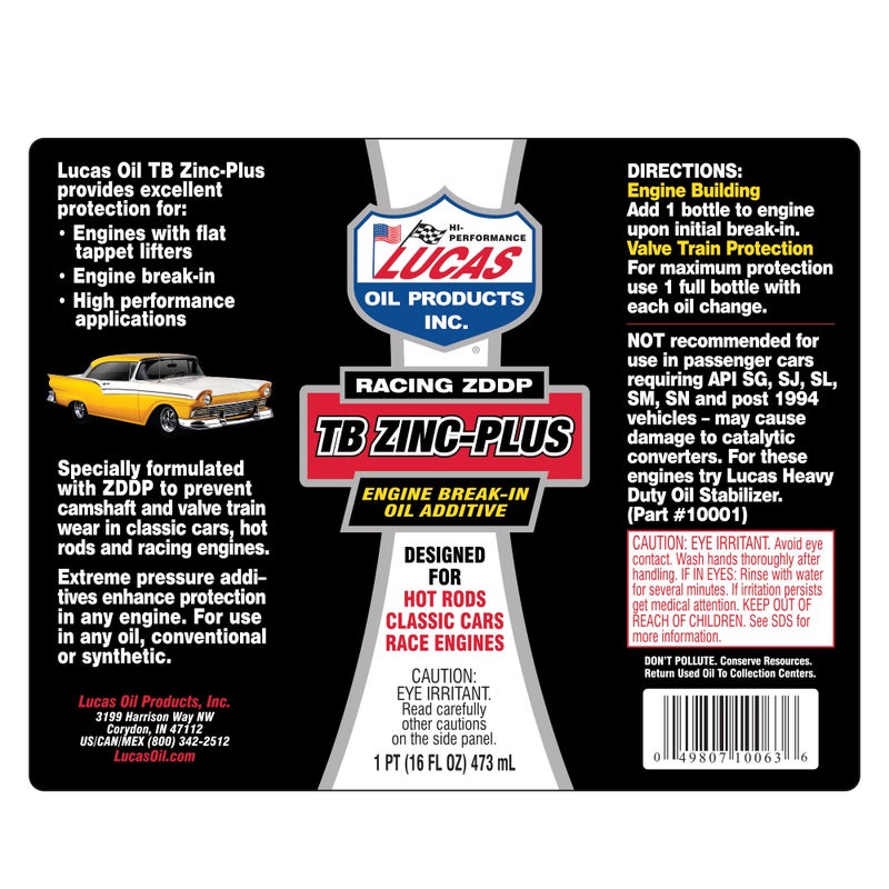 Lucas Oil 10063 Engine Break in Oil Additive w/TB Zinc Plus - 16 Ounce - Image 2