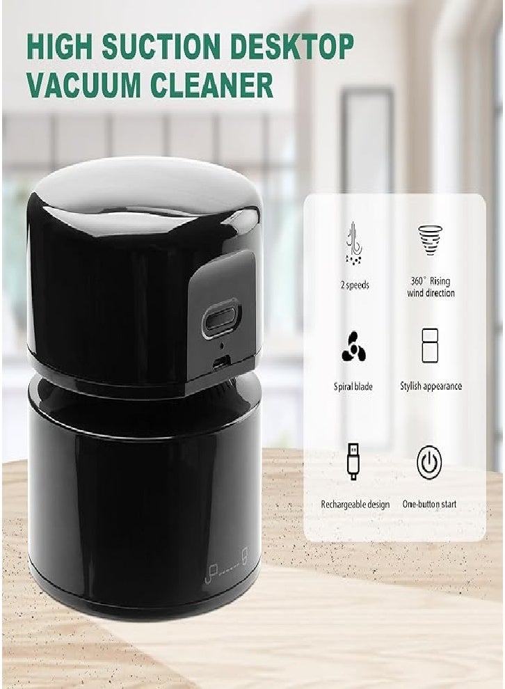 مكنسة كهربائية لسطح المكتب، مكنسة كهربائية صغيرة لسطح المكتب قابلة لإعادة الشحن عبر USB، وقت تشغيل يصل إلى 120 دقيقة، مستويان من الشفط، مناسبة للمدرسة والمكتب والمنزل ولوحة المفاتيح (أسود) - Image 4