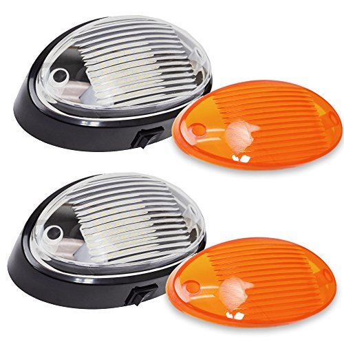 Leisure LED 2 LED RV Exterior Porch Utility Light Oval 12v 300 Lumen Lighting Fixture Replacement Lighting for RVs, Trailers, Campers, 5th Wheels.Black Base, Clear and Amber Lens(Black With on/off Switch, 2-Pack) - Image 1