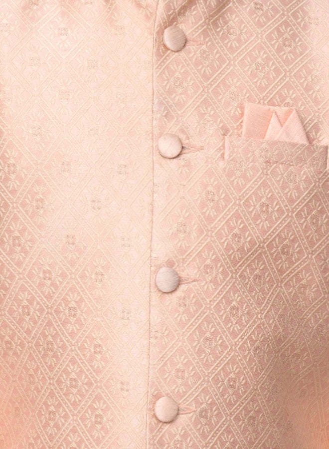 LILPICKS Boys Kurta Pyjama Set with Embossed Nehru Jacket (Peach) (Size: 11-12Y) - Image 5